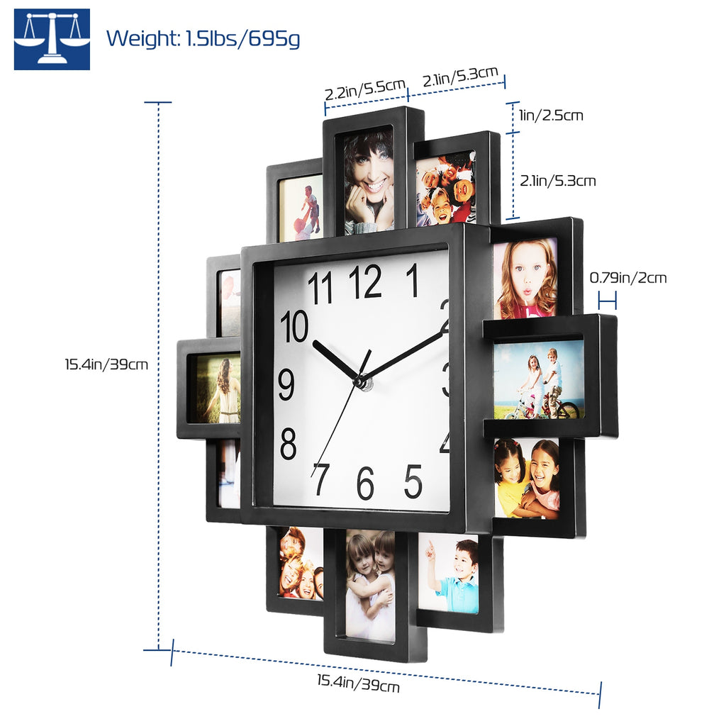 1Pc Photo Frame Clock Picture Collage 12-Picture Display Wall Clock Photowall Wall Hanging Home Decor
