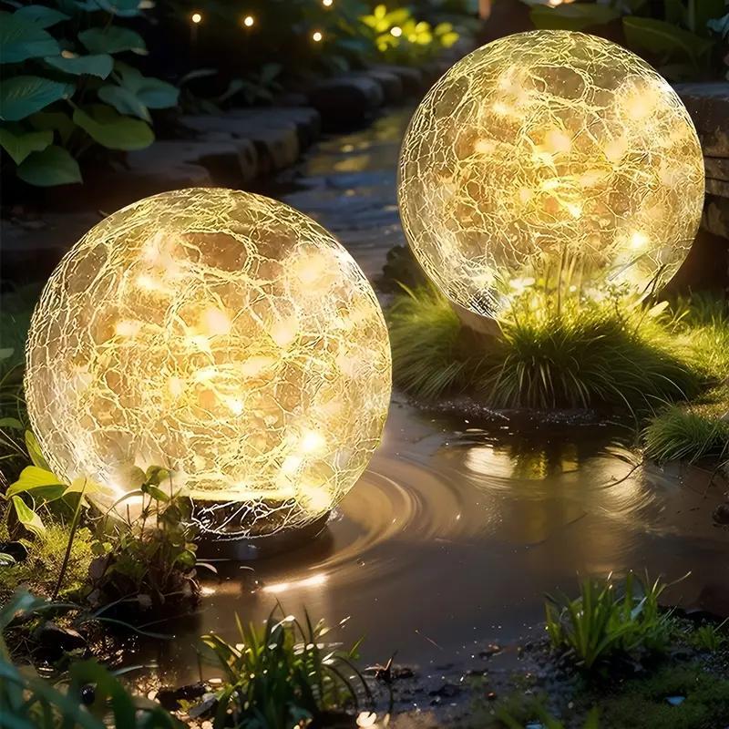 Solar Powered Outdoor Shatterproof High-quality Glass Ball Light With Ground Stakes. Automatic On Off Sensor. Warm, Soft Light Illuminates Patios, Terraces, And Lawns. Suitable For Weddings And Hallow