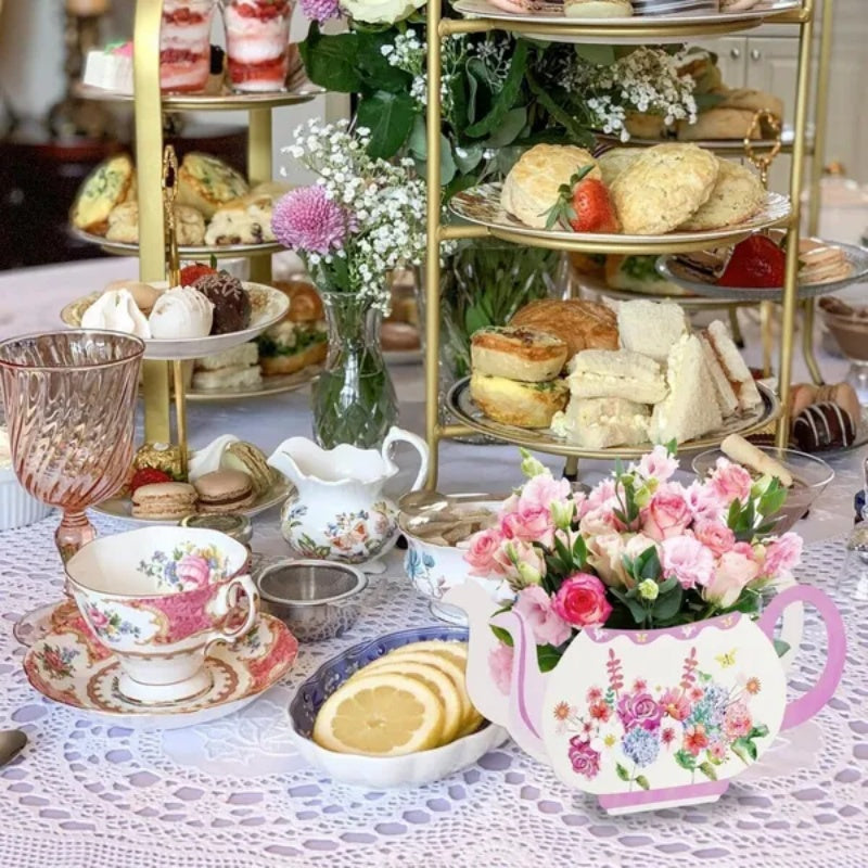 24Pcs Tea Party Table Centerpieces 4 Styles Teapot Shape Flower Box Paper Teapot Gift Box
