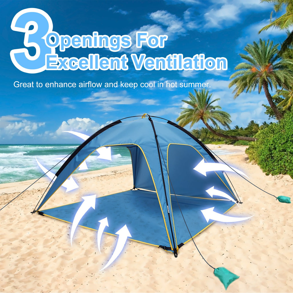 1Pc 4-6 Person Beach Tent Canopy  With 3 Door Openings Carry Bag UPF50 Waterproof  For Beach Picnic Camping Hiking Adventure Fishing