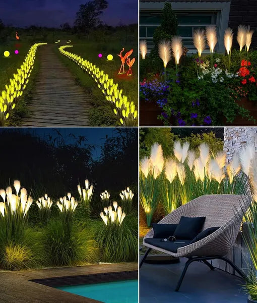 Solar Garden Lights Outdoor Waterproof 4 Pack Solar Flower Lights Decorative Landscape Lighting Pathway Patio Yard Decor Solar Reed Garden Lights