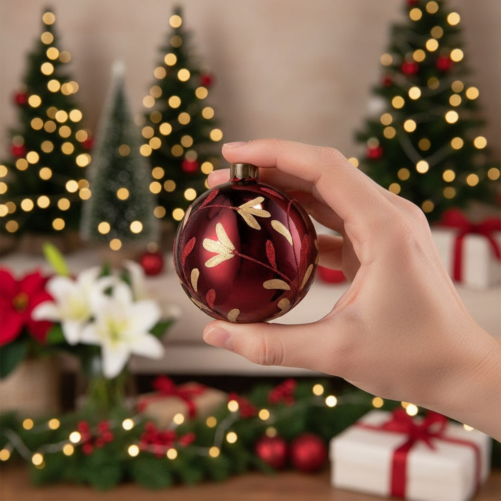 4PCS Set 4.7in Christmas Tree Glass Ball Ornaments Shiny Hanging Tree Decor Holiday Party Home Decor