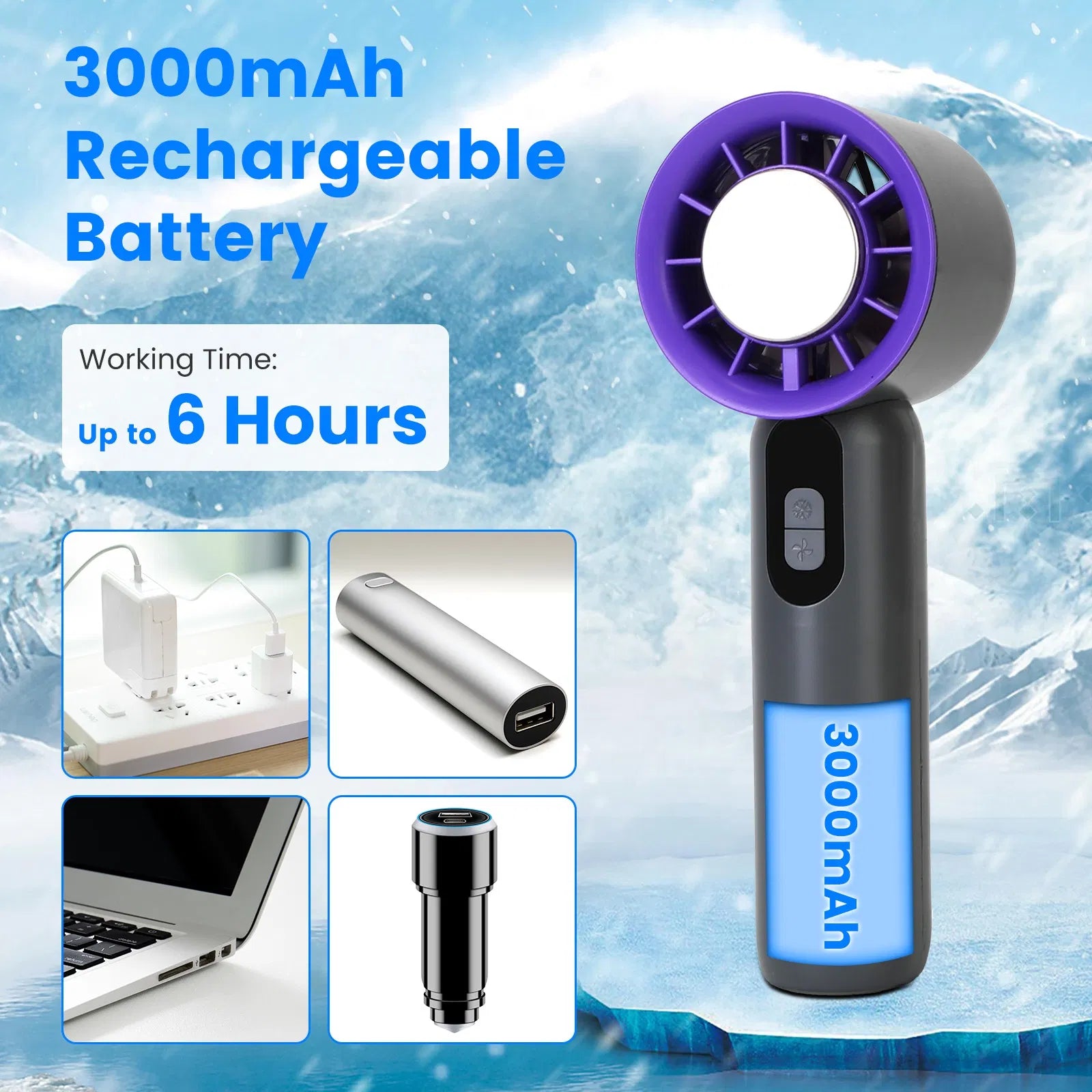Speed Handheld Fan With Ice Cooler High Speed Turbo Fan 3000mAh Rechargeable Hand Fan With LCD Display For Travel Camping Beach Outdoor