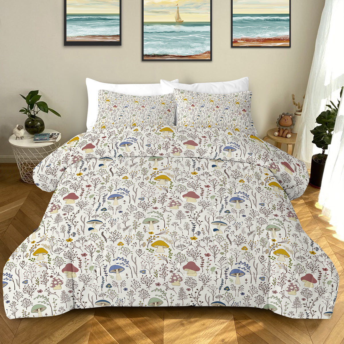 3 Pieces Mushroom Decoration Comforter Set Soft Bedding Set For Home Bedroom Decor Twin Full Queen King Size