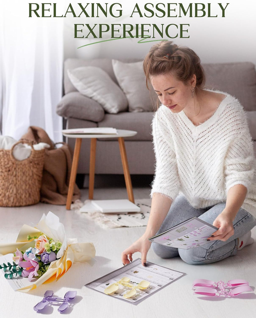 ROBOTIME 3D Plastic Flower Puzzle, Spring Time Bouquet DIY Model Kits For Gift AF01J