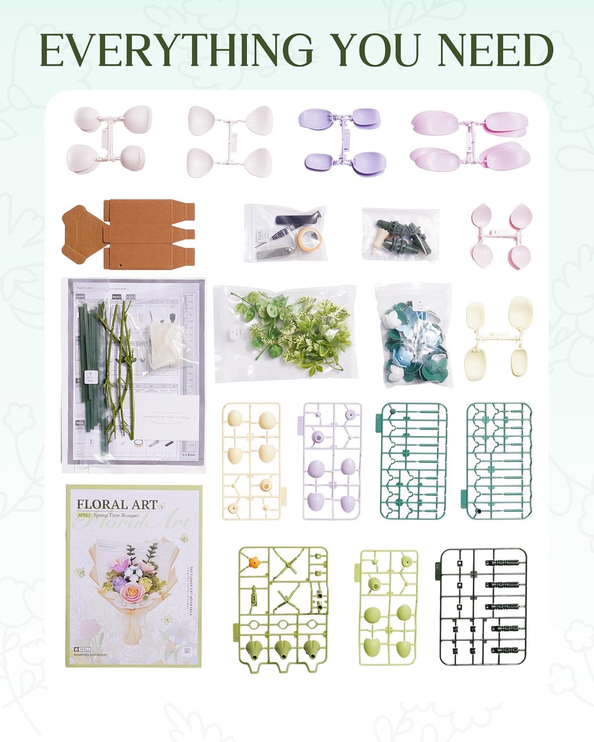 ROBOTIME 3D Plastic Flower Puzzle, Spring Time Bouquet DIY Model Kits For Gift AF01J