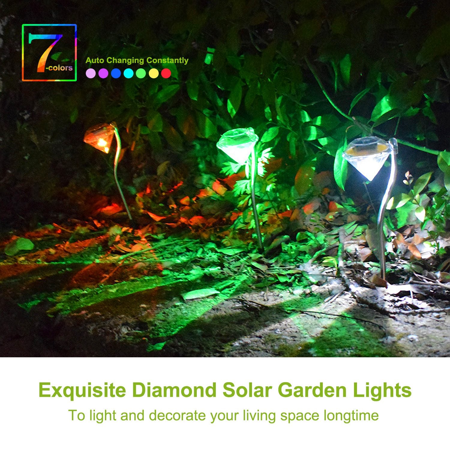 4Pcs Solar Garden Stake Light Outdoor Diamond LED Light 7 Color Changing IP65 Waterproof Pathway Stake Decorative Lamp For Garden Patio Yard Walkway