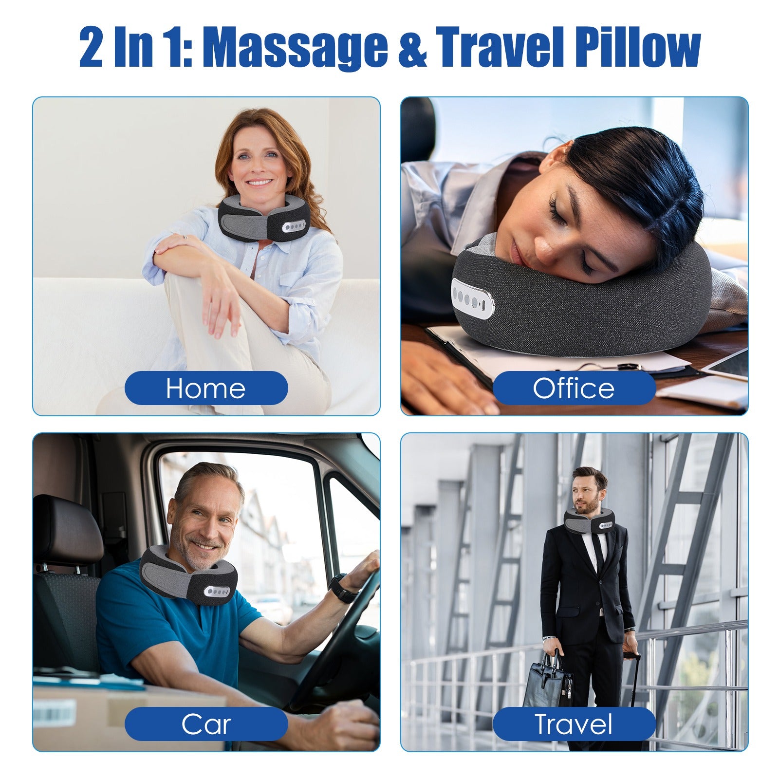 1Pc 2 In 1 Neck Massager Pillow With Heat Electric Memory Foam Travel Pillow Shiatsu Neck Massager With 3 Speeds Timer For Home Office Travel