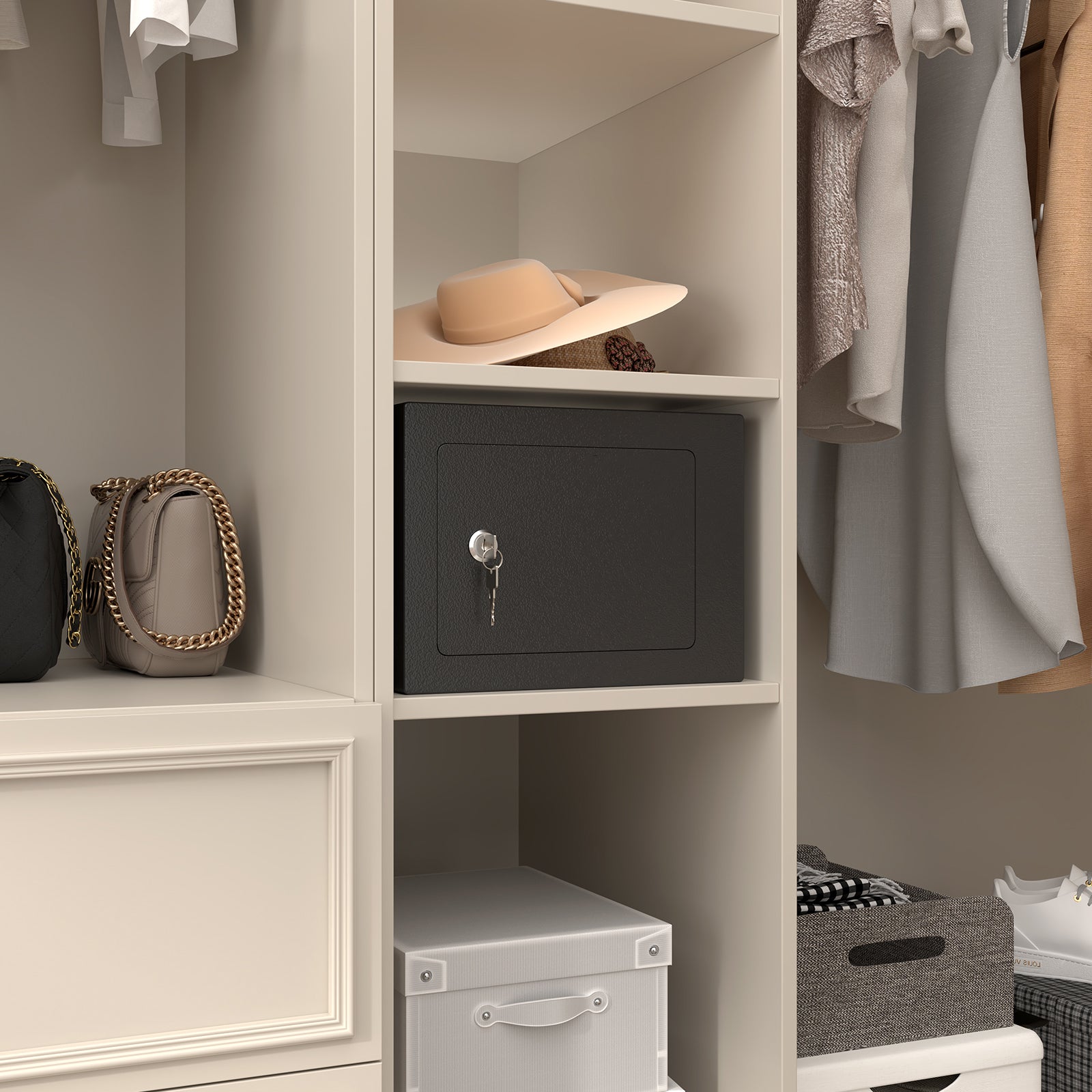 Secure Safe With Key And Password Money Home Safe, 0.23 Cubic Feet Small Safe, Mini Storage Cabinet, Suitable For Home Use, Can Store Money, Documents, And Valuable Items