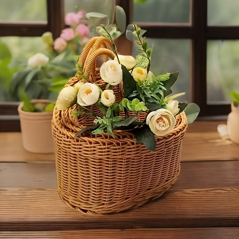3-Piece Rattan-Style Wall Storage Baskets - Plastic Woven Hanging Baskets, Suitable For Kitchen, Home Decor, Multi-Purpose Wall Hanging Storage Containers, Storage Bins, Kitchen Organization