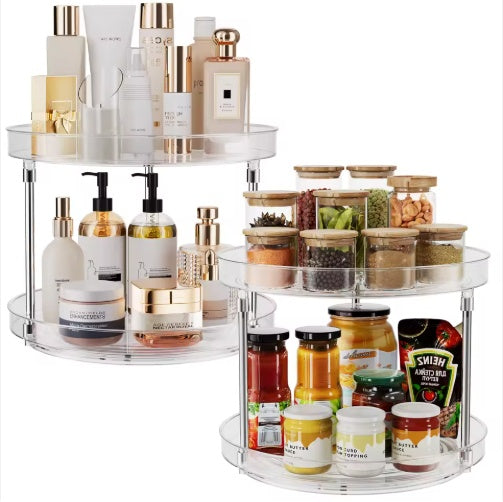 Pack Of 2 Double-layer Turntable Rotating Spice Rack Organization Spinning Organizer