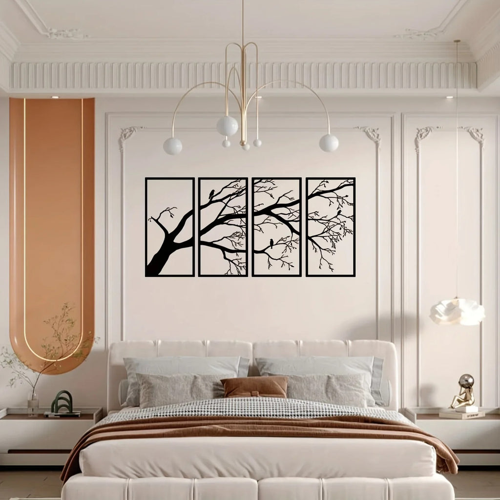 Luxury Metal Wall Art Decor Set Of 4 - Black Tree Of Life Sculpture