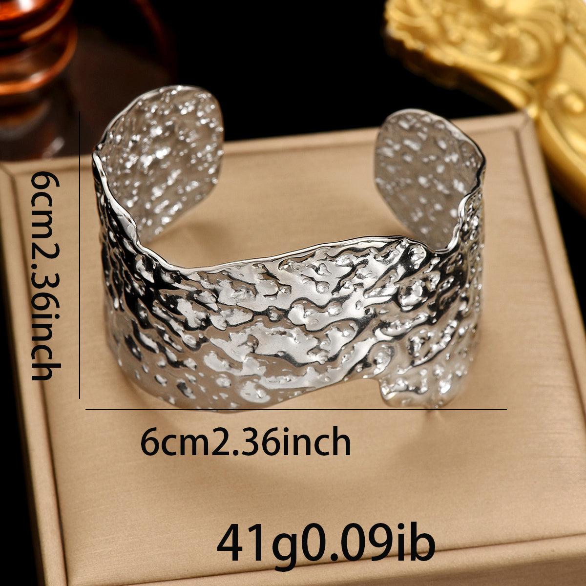 Lxalry 18K Gold Plated Stainless Steel Artisan Hammered Wide Bracelet Hypoallergic Skin Safe Jewelry With Mirror Edges Never Fade Handmade Luxury Gift For Women