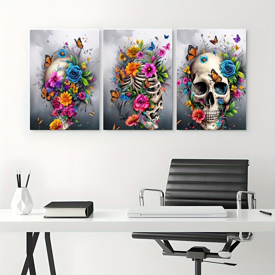 3 Pieces Skull Art Canvas Painting - Framed Contemporary Abstract Minimalist Artwork For Living Room Bedroom Bathroom--Selling On Temu Is Prohibited