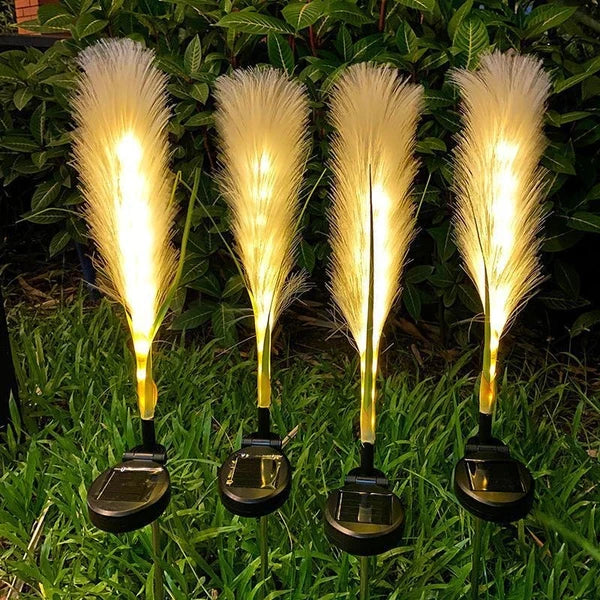 Solar Garden Lights Outdoor Waterproof 4 Pack Solar Flower Lights Decorative Landscape Lighting Pathway Patio Yard Decor Solar Reed Garden Lights