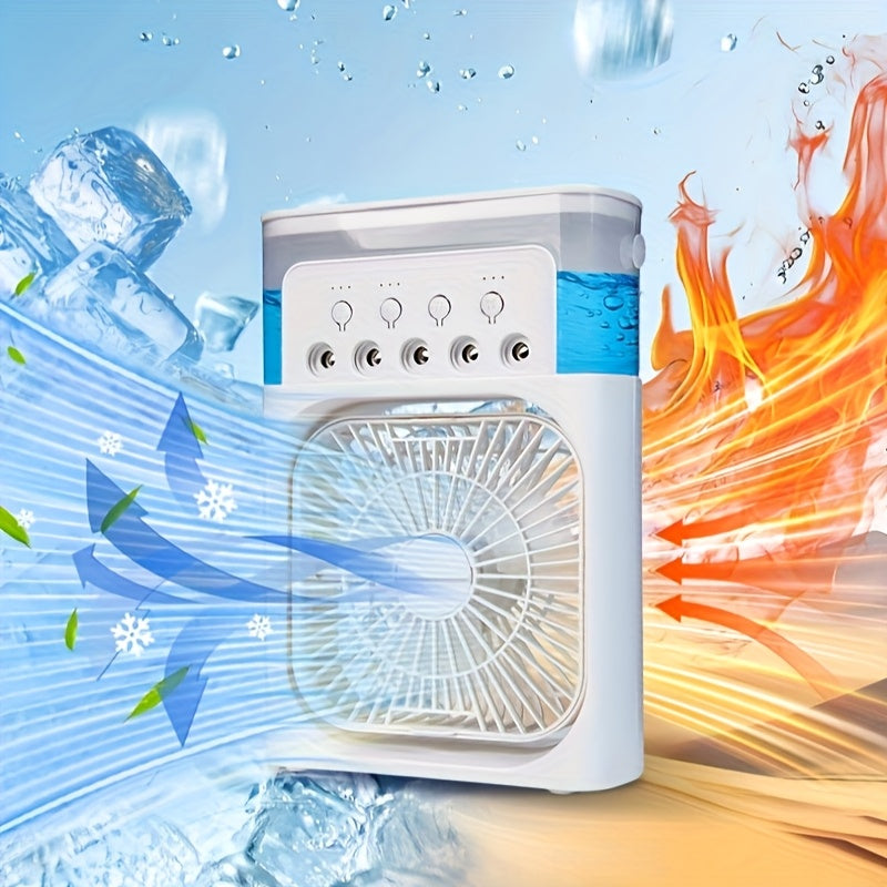 3-in-1 Portable Air Conditioner Fan With Humidifier & LED Light, 3 Speeds & 3 Mist Modes, USB Powered Mini Desktop Cooler For Bedroom, Office, Home, And Travel