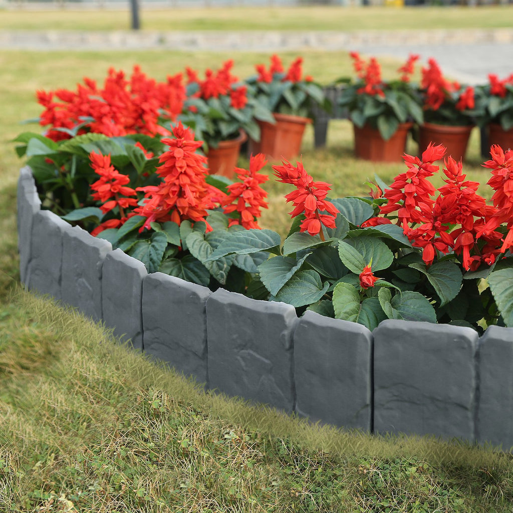 20 PCS Cobbled Stone Effect Plastic Garden Lawn Border Edging