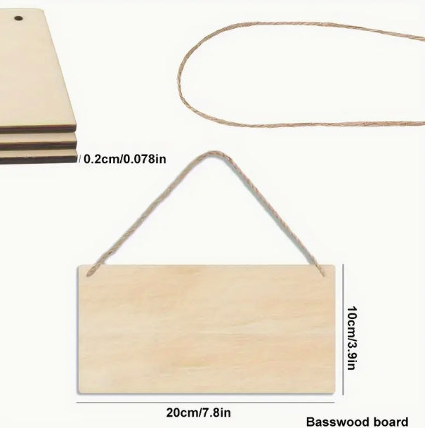 Unfinished Poplar Wood Sign With Rope - DIY Handmade Wooden Sign, Suitable For Artistic Decoration Of Walls And Doors.