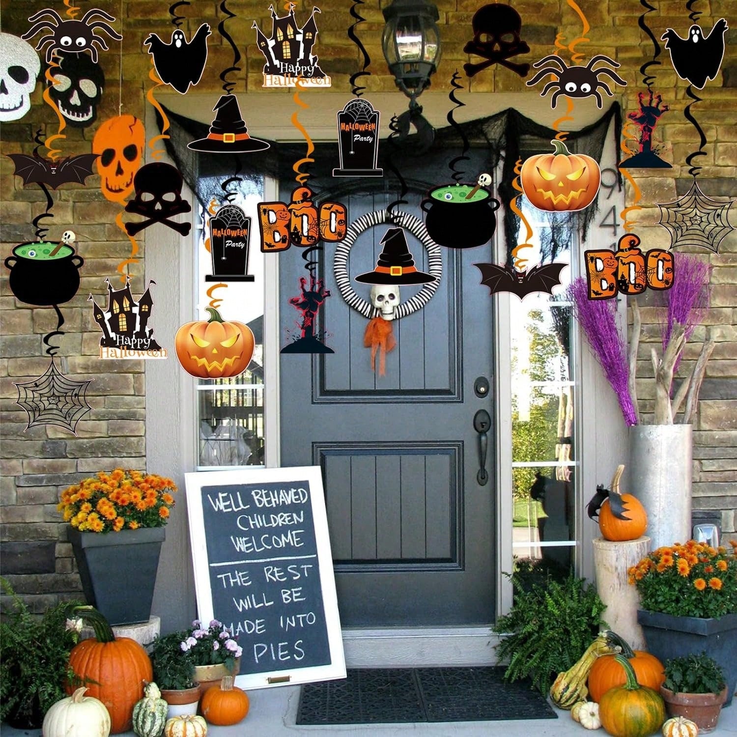 36 Pcs Halloween Hanging Swirl Decorations Halloween Spooky Ceiling Decor With Ghost Pumpkin Skull Witches Spider Bat For Home Indoor Outdoor Party Office Halloween Party Decor Supplies