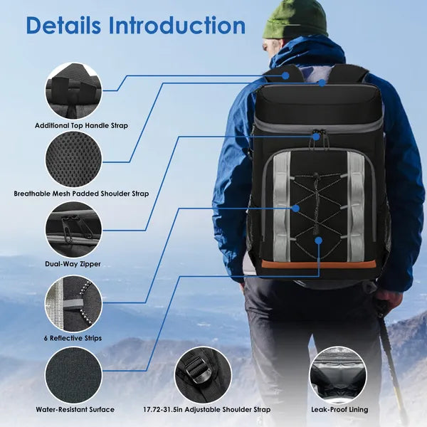 1Pc Cooler Backpack 36 Can Leakproof Insulated Cooler Backpack With 25L/6.6Gal For Picnic Camping Beach Hiking Fishing Travel