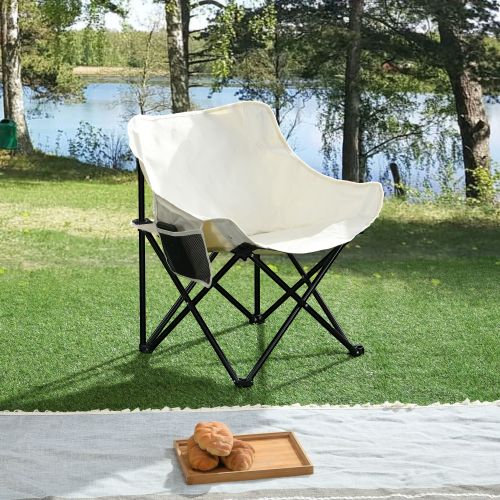 2PCS Outdoor Camping Chairs Folding Portable, Carry Bag ,Beige