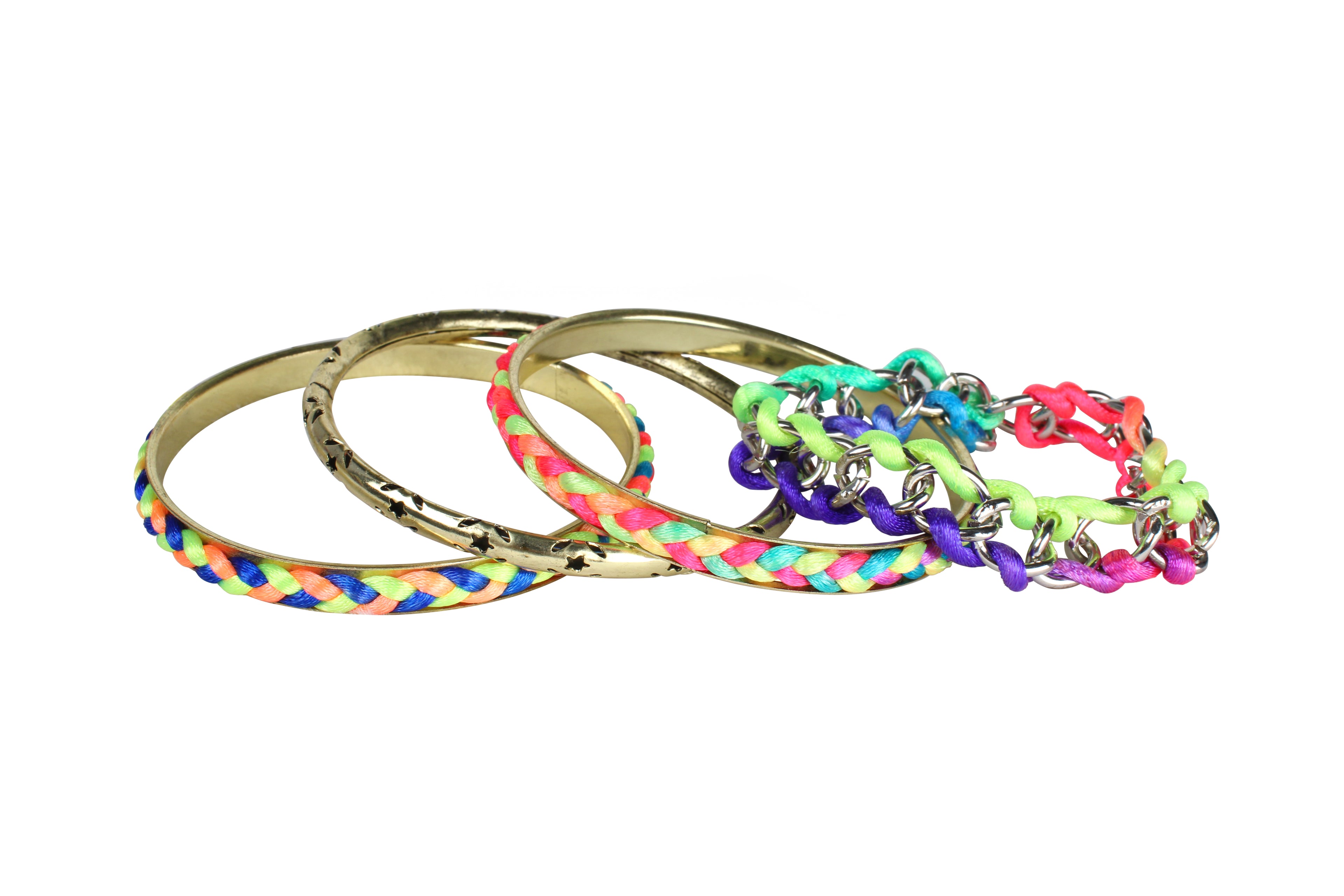 4-Piece Colorful Woven Burnished Gold Bracelet Set
