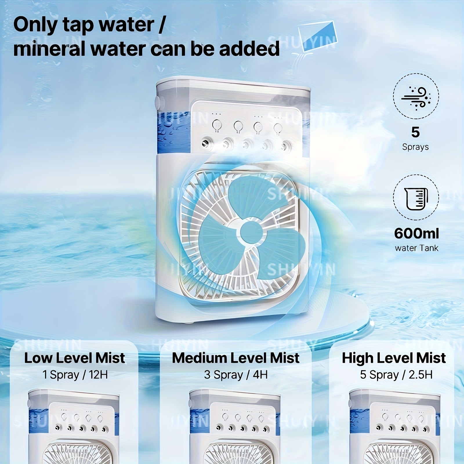 3-in-1 Portable Air Conditioner Fan With Humidifier & LED Light, 3 Speeds & 3 Mist Modes, USB Powered Mini Desktop Cooler For Bedroom, Office, Home, And Travel