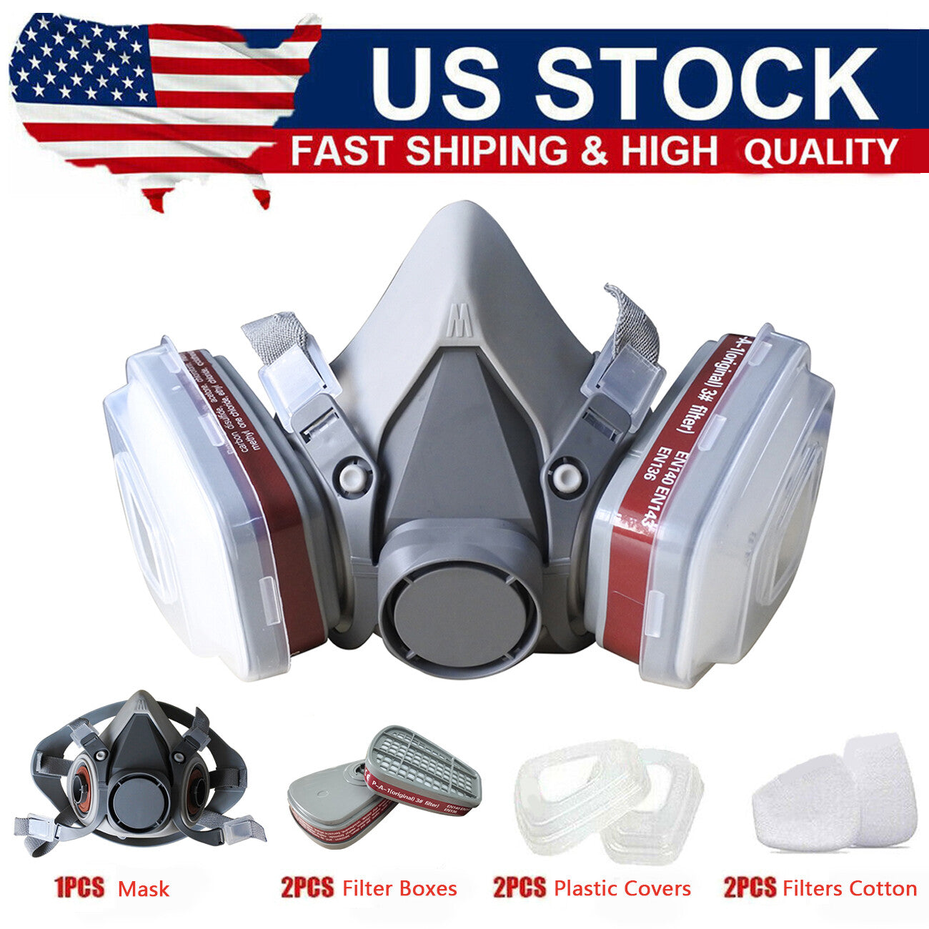 7in1 Half Face Gas Mask Facepiece Spray Painting Respirator Reusable Safety Suit For 6200 With Filter Chemical And Other Work Protection
