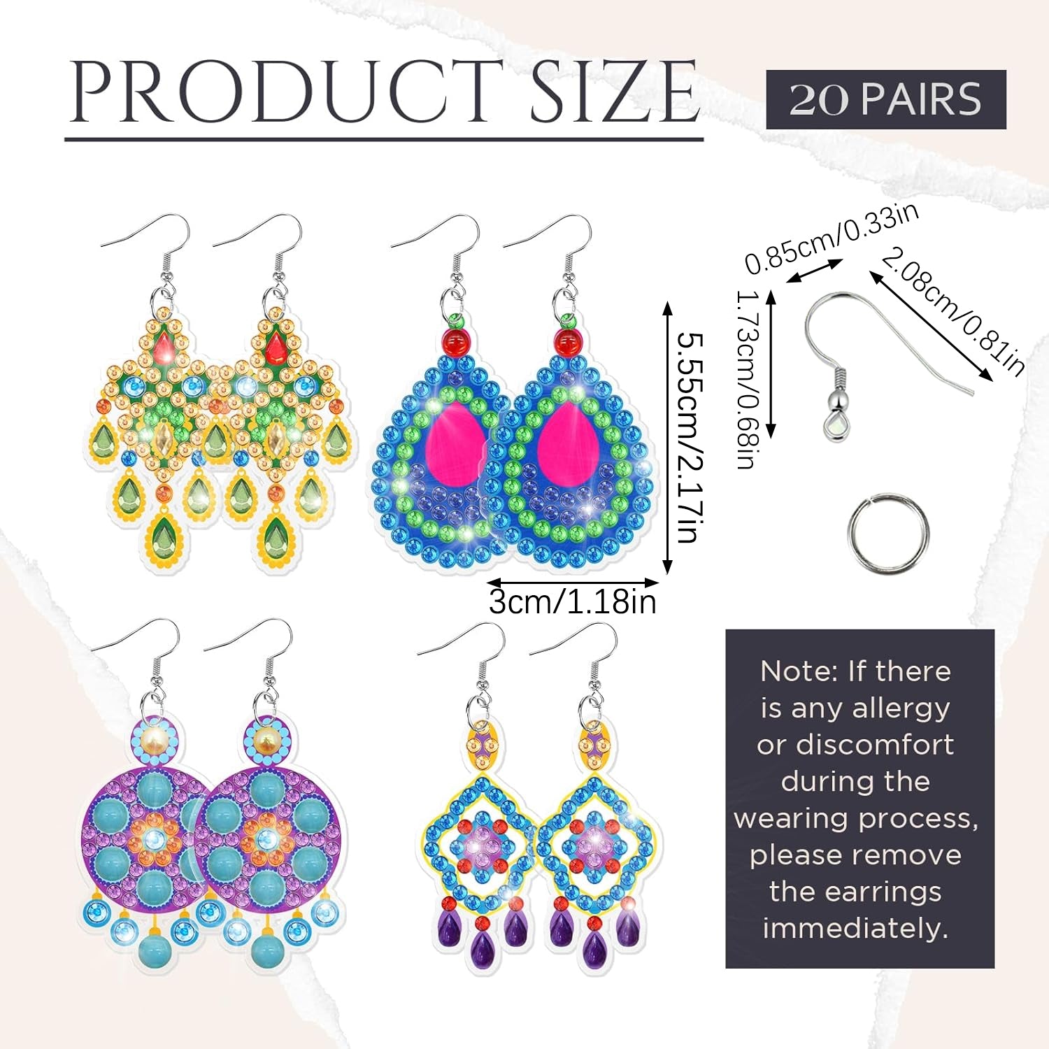 20 Pairs Rhinestones Painting Earrings Making Kit