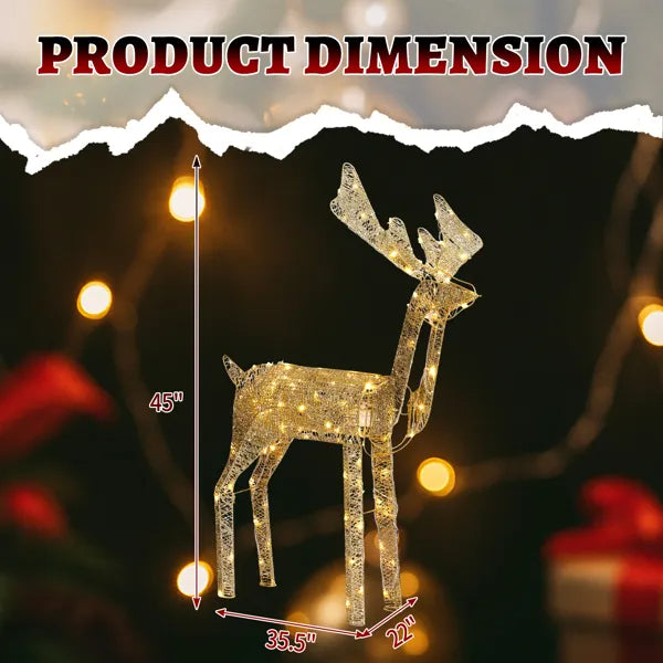 3.6FT Motorized Reindeer With Shaking Head, Outdoor Christmas Decorations With Motor & 120 Warm White LED Lights, For Xmas Outdoor Holiday Indoor Decor Lighted Holiday Displays