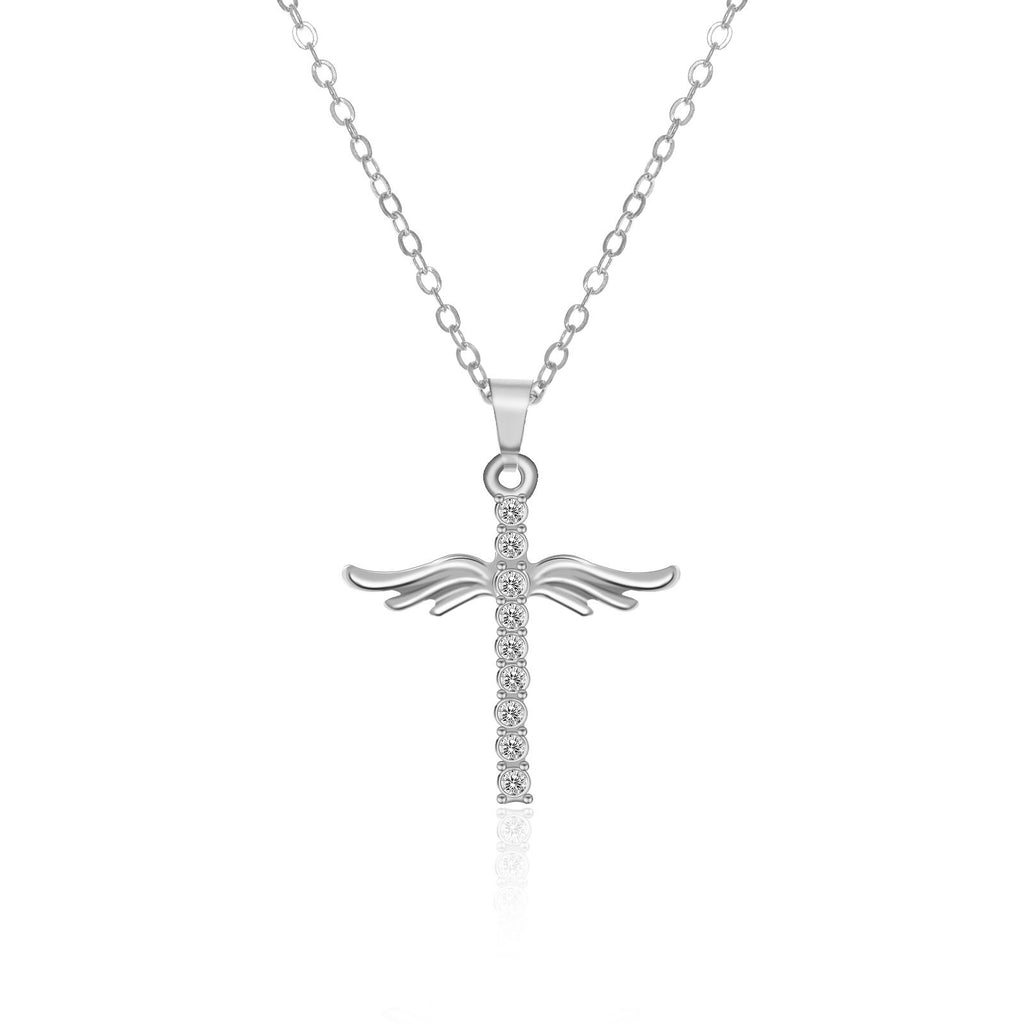 Angel Wings Cross Pendant Necklace For Woman With O Type Stainless Steel Chain Necklace Jewelry Gift