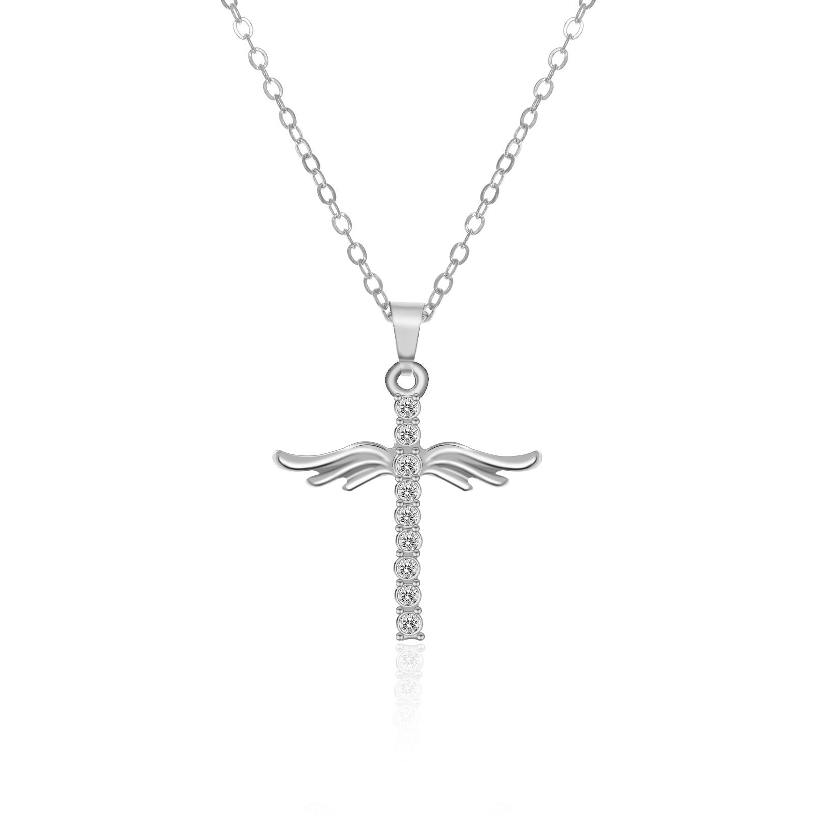 Angel Wings Cross Pendant Necklace For Woman With O Type Stainless Steel Chain Necklace Jewelry Gift