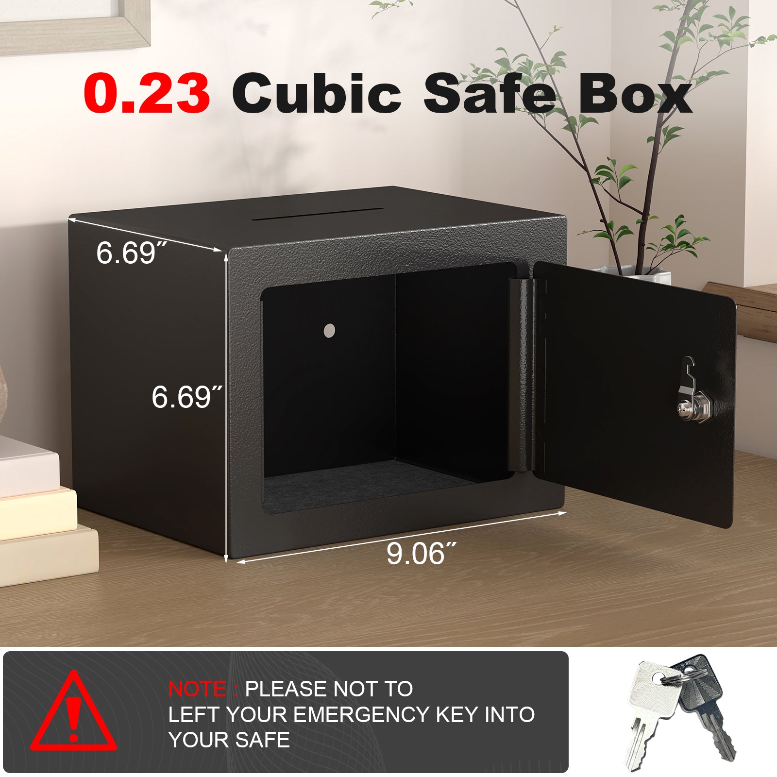 Secure Safe With Key And Password Money Home Safe, 0.23 Cubic Feet Small Safe, Mini Storage Cabinet, Suitable For Home Use, Can Store Money, Documents, And Valuable Items