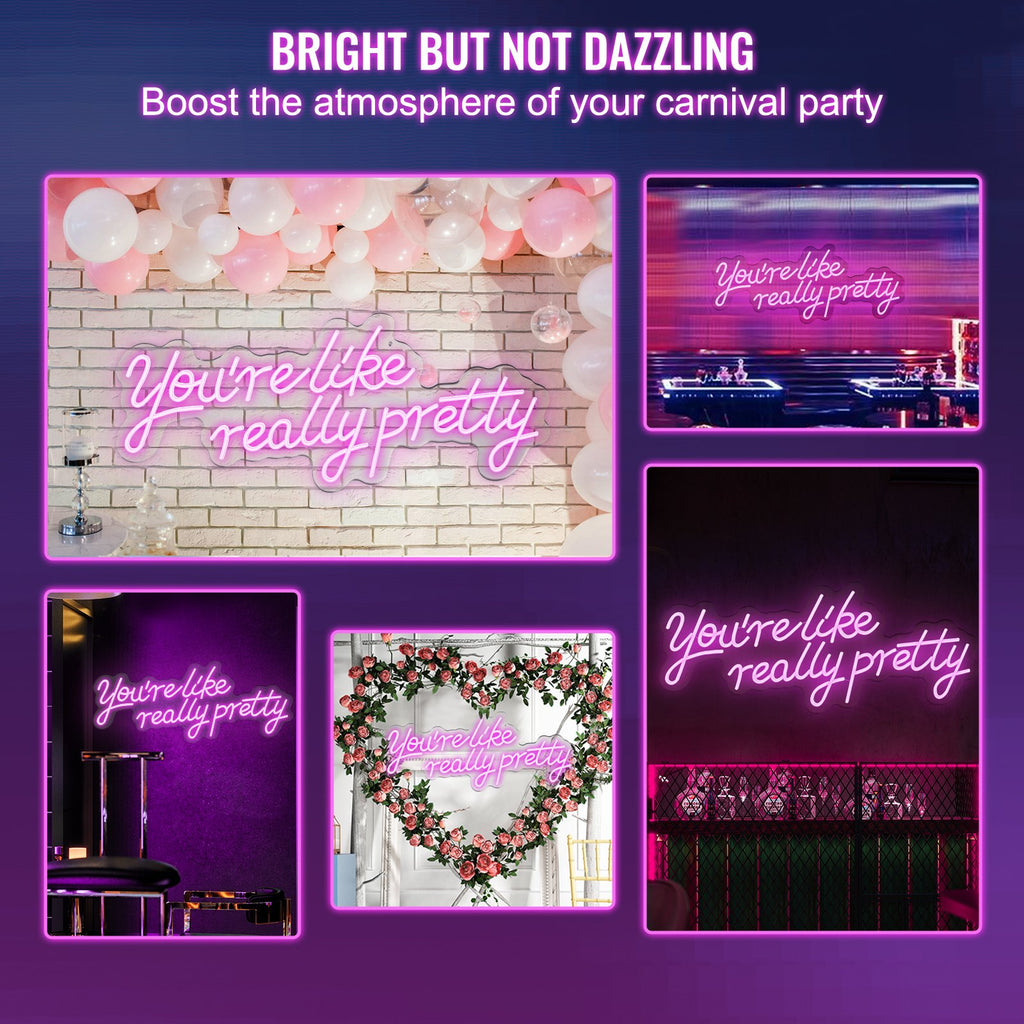You're Like Really Pretty Neon Sign, 27.5" X 12" Pink LED Neon Signs For Wall Decor, Large Lights Sign With Remote Control And Power Adapter, Used For Party, Wedding, Living Room, Office