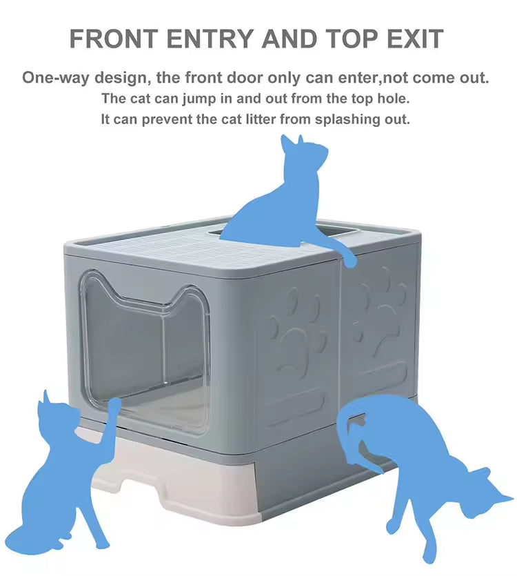 Front-entry Enclosed Extra-large Cat Litter Box With A Litter Collection Cover And A Large Scoop For Cats