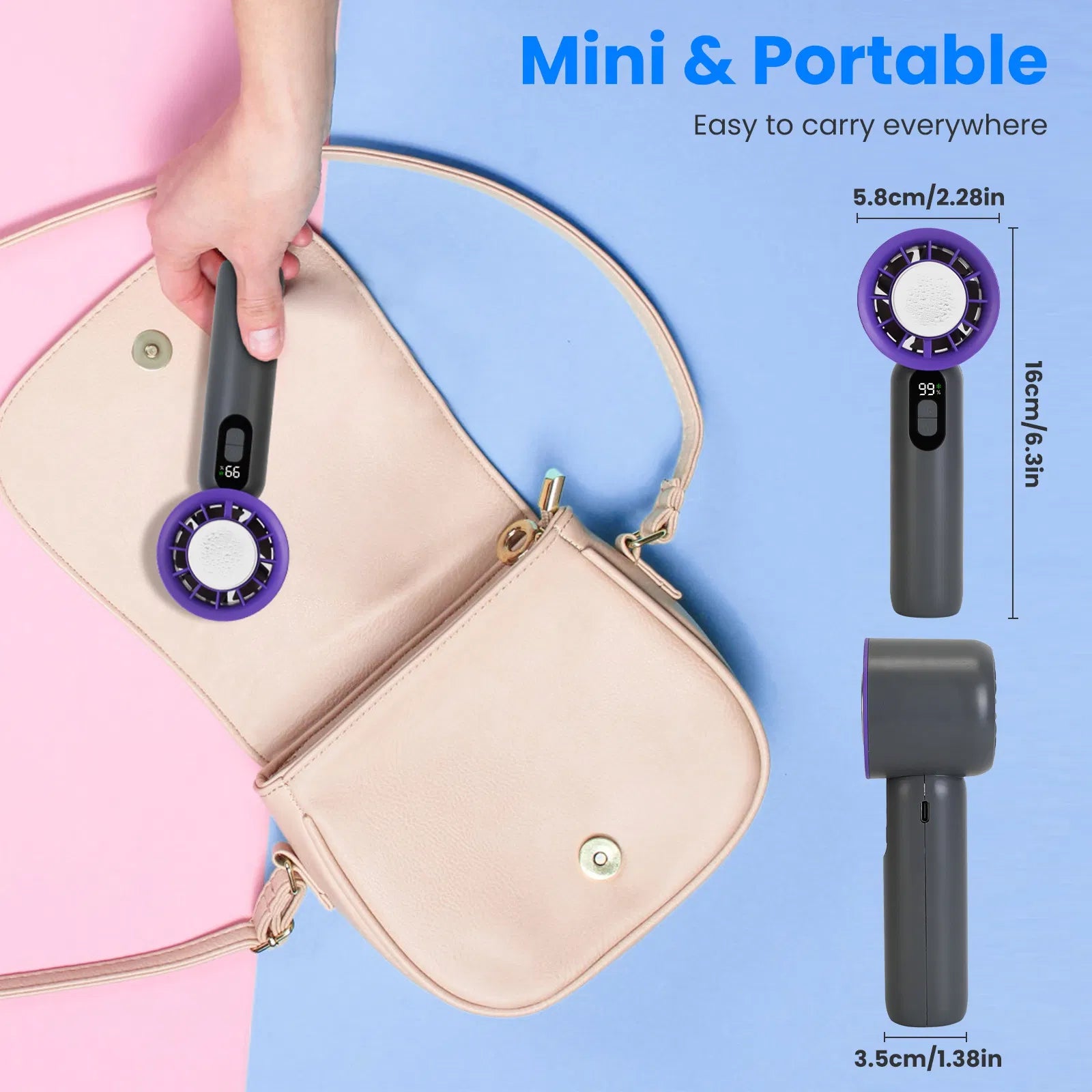 Speed Handheld Fan With Ice Cooler High Speed Turbo Fan 3000mAh Rechargeable Hand Fan With LCD Display For Travel Camping Beach Outdoor