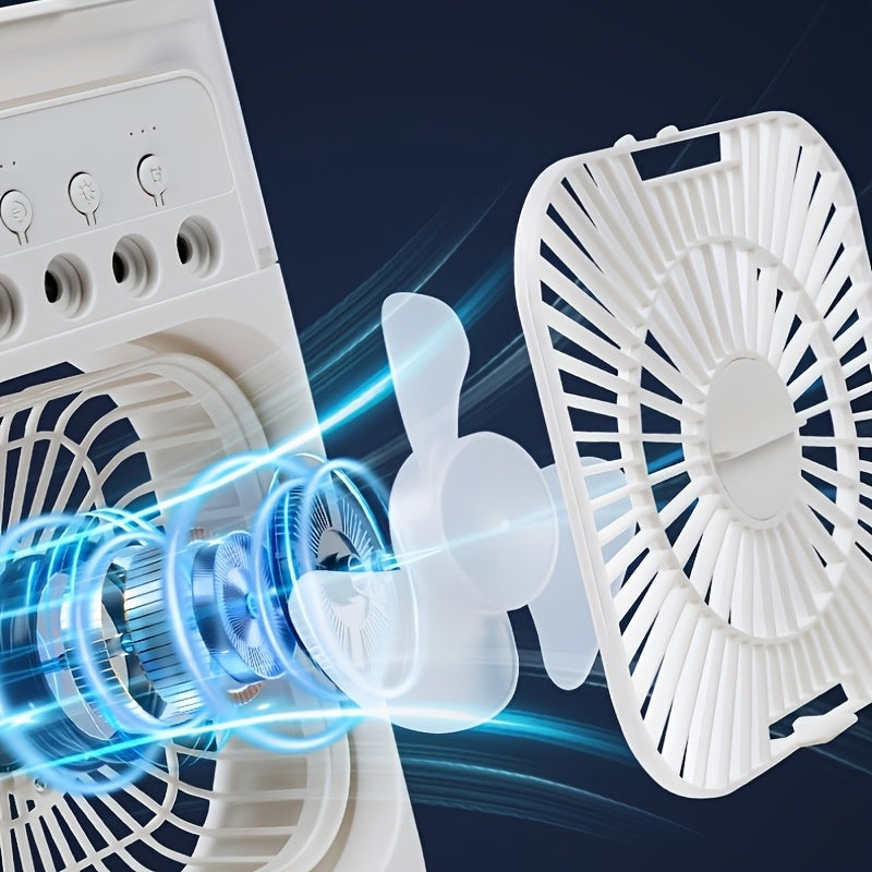 3-in-1 Portable Air Conditioner Fan With Humidifier & LED Light, 3 Speeds & 3 Mist Modes, USB Powered Mini Desktop Cooler For Bedroom, Office, Home, And Travel