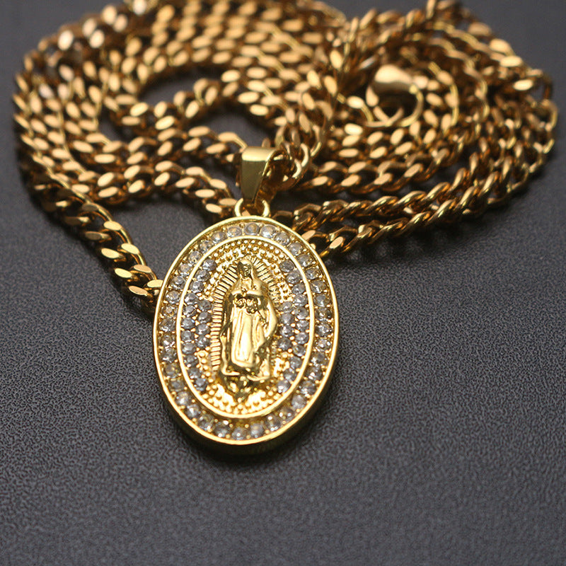 Vintage Men's Virgin Mary Zircon Pendant Necklace,Versatile For Multiple Occasions,Perfect Gift For Mother's Day, Teacher Appreciation Day And Graduation