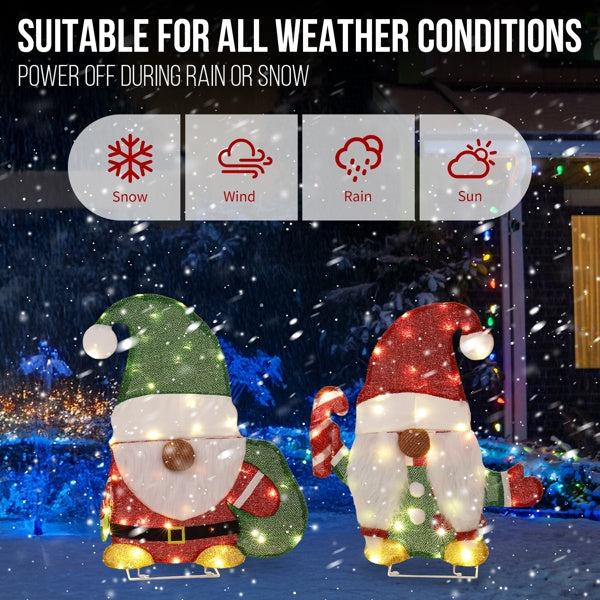 Set Of 2 Lighted Gnome And Candy Cane Christmas Decorations, Pre-lit 2D Holiday Decor With 80 Warm White LED Lights For Xmas Outdoor Indoor Decor Lighted Holiday Displays