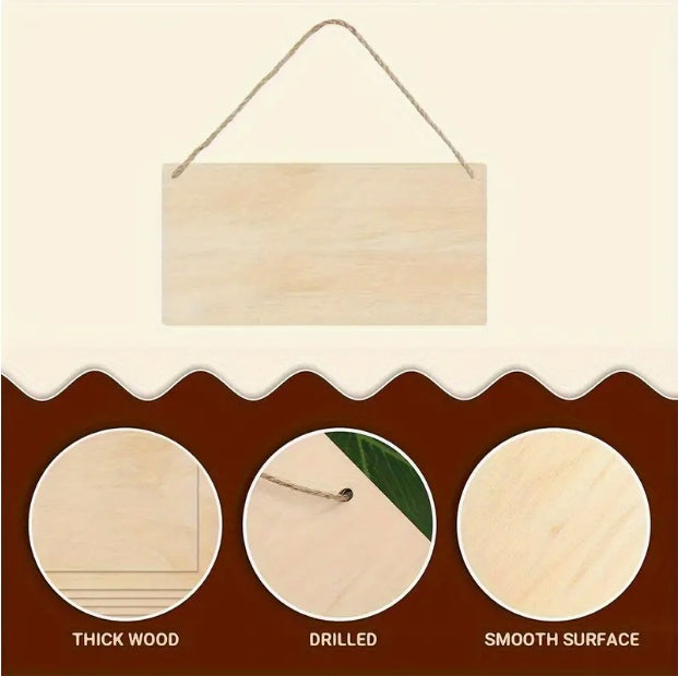 Unfinished Poplar Wood Sign With Rope - DIY Handmade Wooden Sign, Suitable For Artistic Decoration Of Walls And Doors.