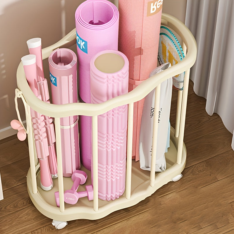 1 Rolling Exercise Equipment Storage Rack, Large-capacity Storage Box With Wheels, Suitable For Yoga Mats, Balls, And Rackets  Home Or Garage Mobile Fitness Equipment Storage Rack