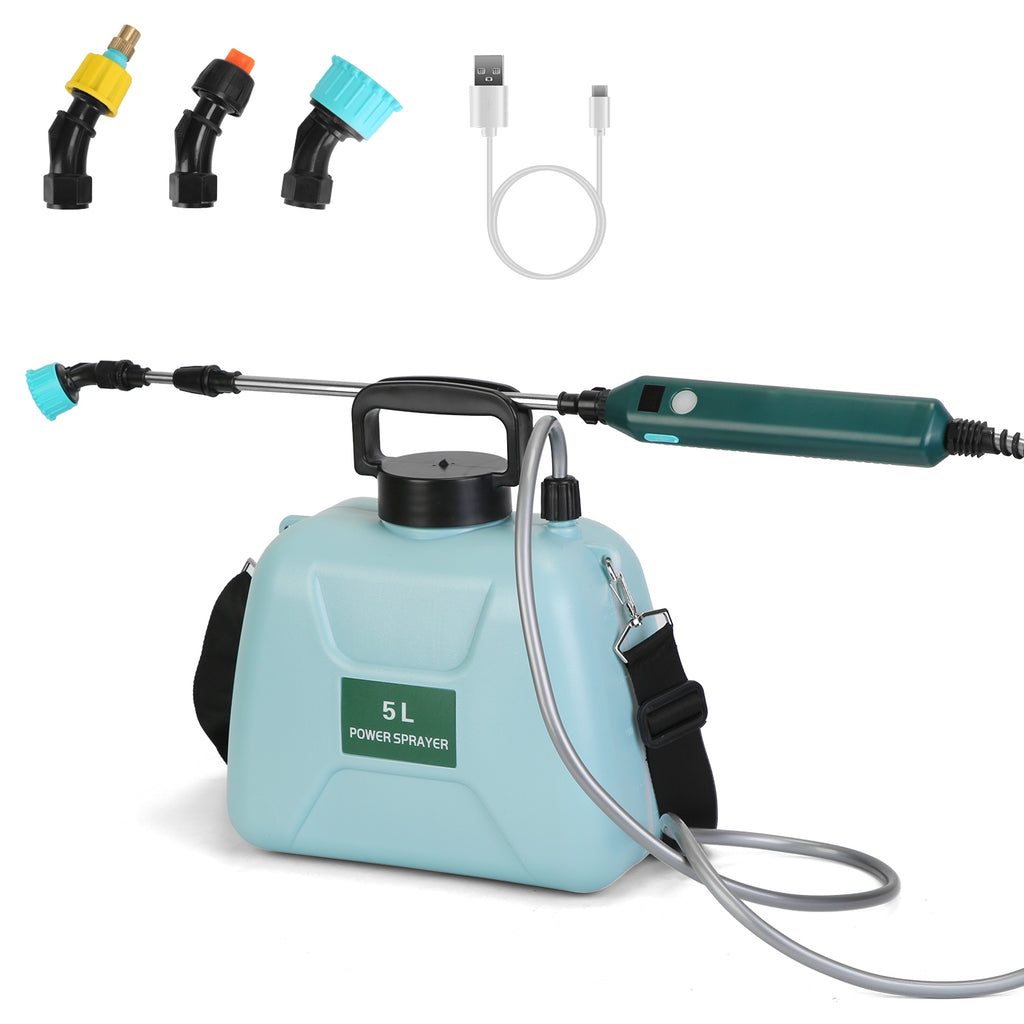 5L 1.32Gallon Battery Operated Water Sprayer Portable Garden Sprayer Electric Sprayer With Rechargeable Handle Telescopic Wand 3 Spray Nozzles Shoulder Strap For Lawn Garden
