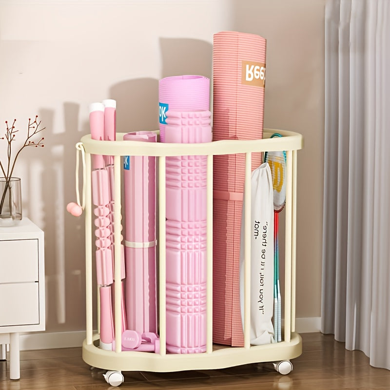 1 Rolling Exercise Equipment Storage Rack, Large-capacity Storage Box With Wheels, Suitable For Yoga Mats, Balls, And Rackets  Home Or Garage Mobile Fitness Equipment Storage Rack