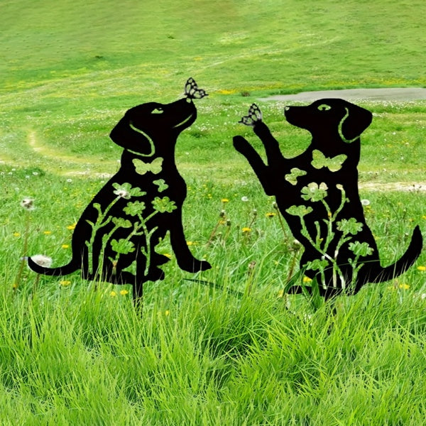 2pcs Metal Dog Garden Decor, Adorable Puppy Silhouette Stakes. These Decorative Outdoor Yard Art Pieces, Ideal For Dog Lovers, Make Charming Garden Decorations And Outdoor Statues, Adding A Touch Of W