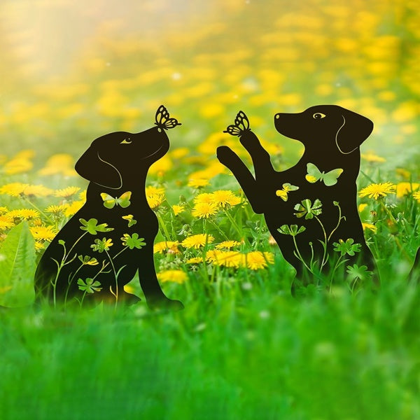 2pcs Metal Dog Garden Decor, Adorable Puppy Silhouette Stakes. These Decorative Outdoor Yard Art Pieces, Ideal For Dog Lovers, Make Charming Garden Decorations And Outdoor Statues, Adding A Touch Of W