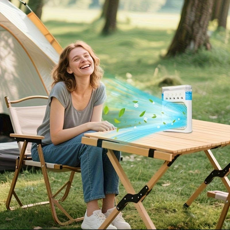 3-in-1 Portable Air Conditioner Fan With Humidifier & LED Light, 3 Speeds & 3 Mist Modes, USB Powered Mini Desktop Cooler For Bedroom, Office, Home, And Travel