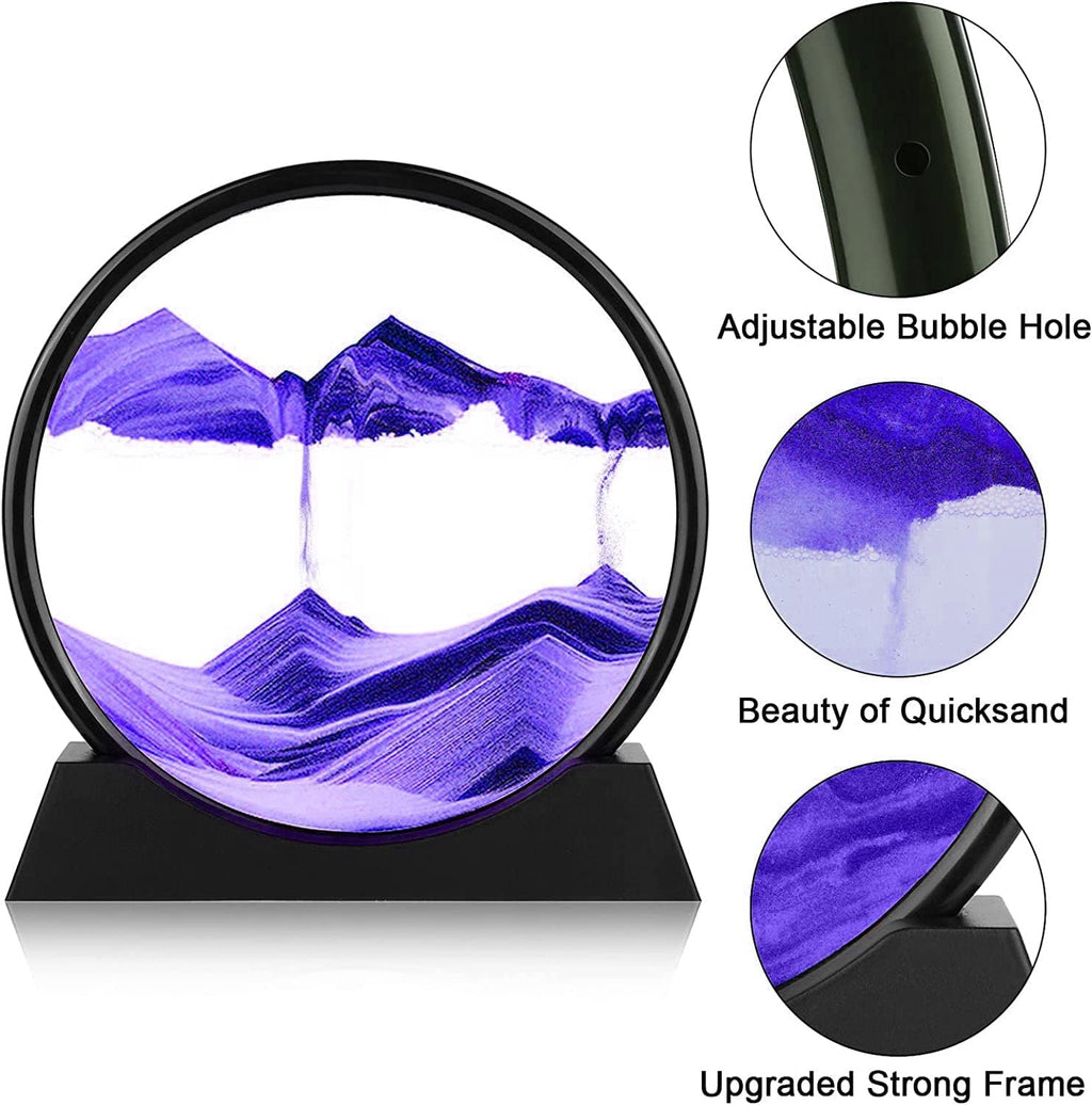 3D Dynamic Sand Art Liquid Motion, Moving Sand Art Picture Round Glass 3D Deep Sea Sandscape In Motion Display Flowing Sand Painting Relaxing Desk Toys