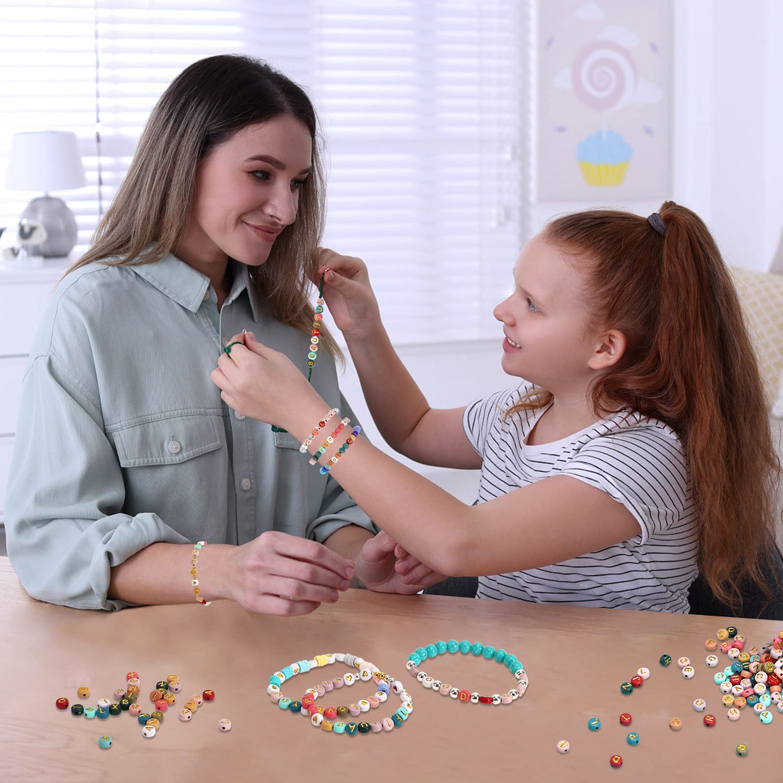 Colored Letter Beads, 1900Pcs 4x7mm Colorful Gold Acrylic Alphabet Beads With 1 Roll Elastic String For Bracelet Necklace Jewelry Making Supplies