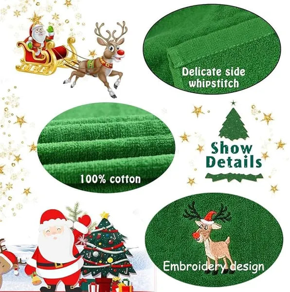 Christmas Hand Towels, Maxs Dish Towel Bathroom Kitchen,100% Cotton,Decorative Dish Face Towels Set For Drying,Cleaning,Cooking And Decorations,Embroidered Holiday Design