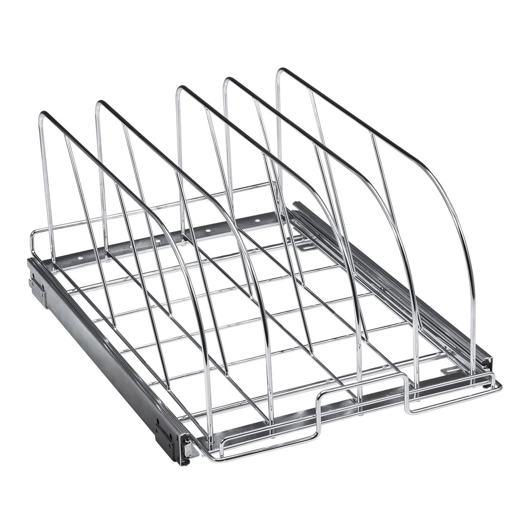 Pan And Pot Rack, Expandable Pull Out Under Cabinet Organizer, Cookie Sheet Baking Pans Tray Organization, Adjustable Wire Dividers, Steel Lid Holder For Kitchen Cabinet & Pantry Storage, 12.5"W